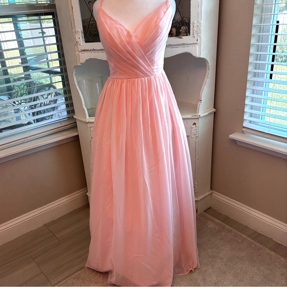NEW, Peach Dress, Peach Prom Dress, Chiffon Dress, Halter Dress, NWOT Size L/12 - Picture 2 of 9
